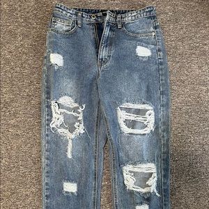 Pretty Little Thing - Tall Mid Blue Distressed Mom Jean